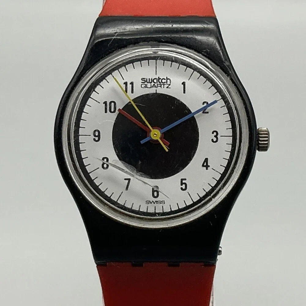 Vintage Swatch Chrono Tech Womens Watch 25mm White Black Dial Swiss New Battery
